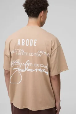 Best Sale boohooMAN ABODE Heavyweight Oversized Print T-Shirt taupe