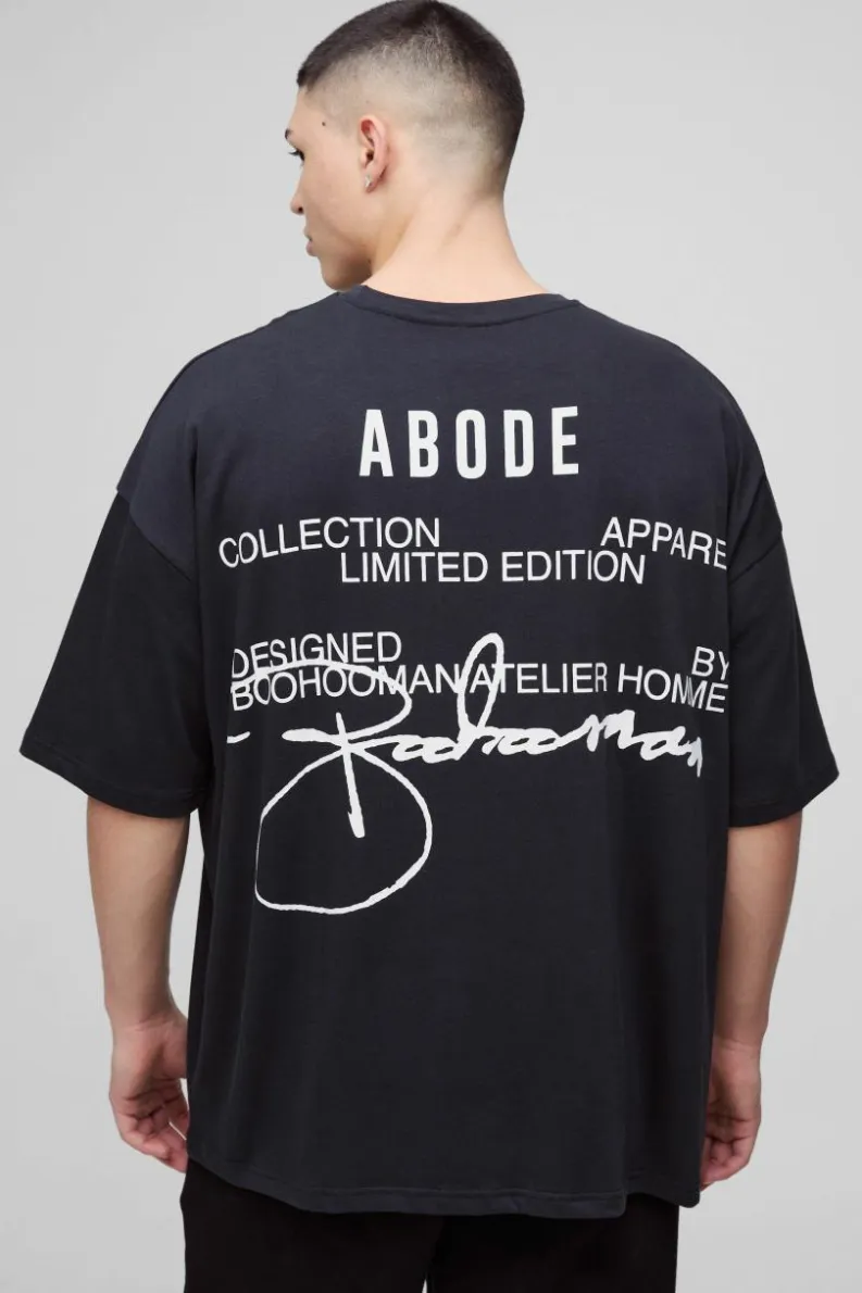Clearance boohooMAN ABODE Heavyweight Oversized Print T-Shirt black