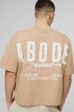 Cheap boohooMAN ABODE Heavyweight Oversized Boxy Print T-Shirt taupe