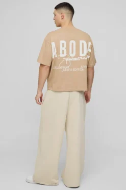 Cheap boohooMAN ABODE Heavyweight Oversized Boxy Print T-Shirt taupe