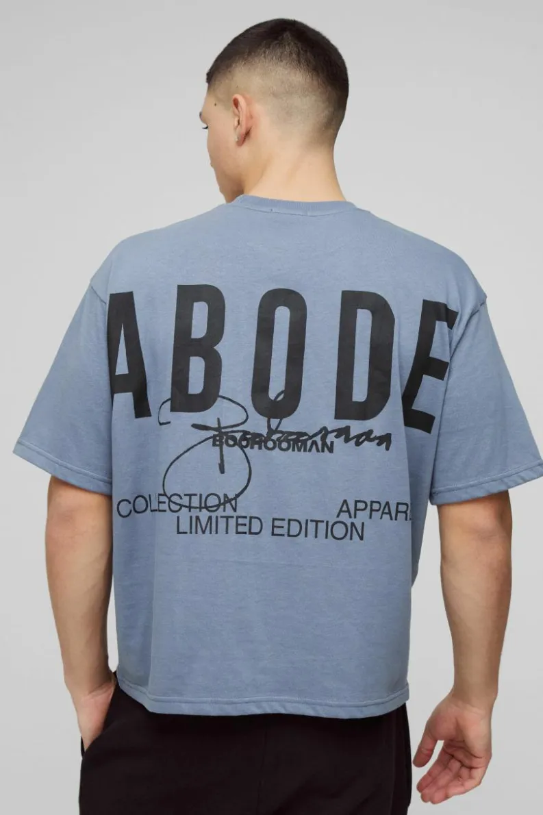 Best boohooMAN ABODE Heavyweight Oversized Boxy Print T-Shirt charcoal