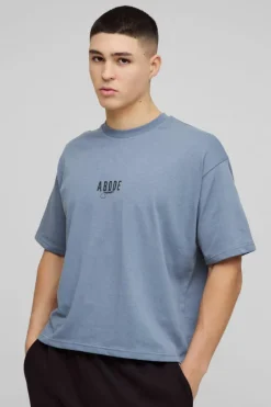 Best boohooMAN ABODE Heavyweight Oversized Boxy Print T-Shirt charcoal