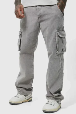 Best Sale boohooMAN Acid Wash Relaxed Cord Cargo Trouser charcoal