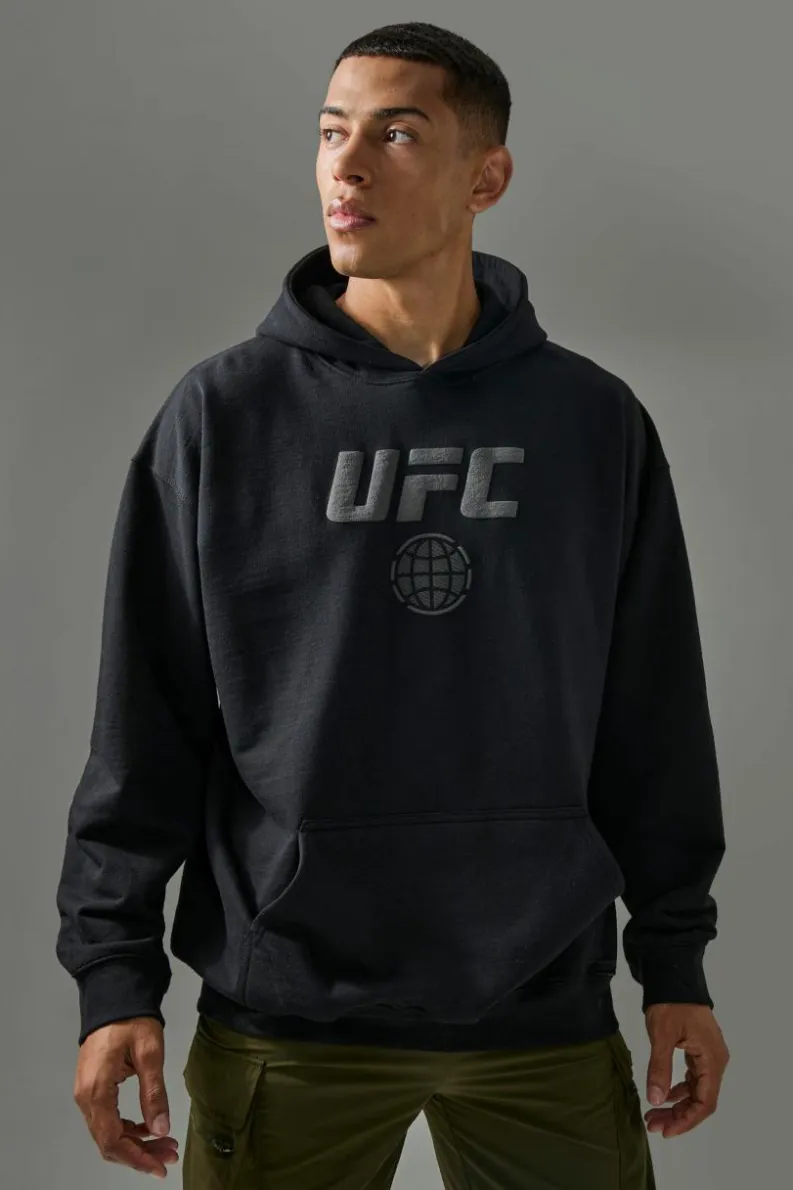 Shop boohooMAN Active Oversized UFC Puff Print License Hoodie black