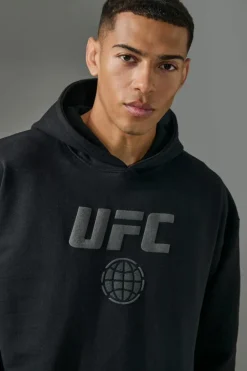 Shop boohooMAN Active Oversized UFC Puff Print License Hoodie black