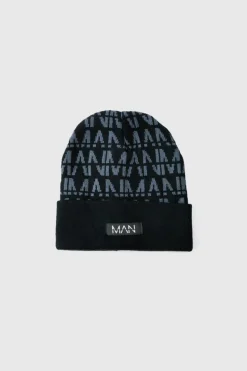 Online boohooMAN All Over Man Dash Tonal Beanie black