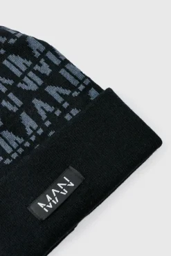 Online boohooMAN All Over Man Dash Tonal Beanie black
