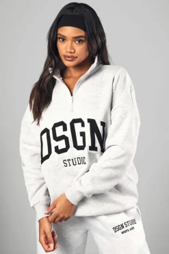 Cheap boohoo Dsgn Studio Half Zip Applique Oversized Sweatshirt ash grey