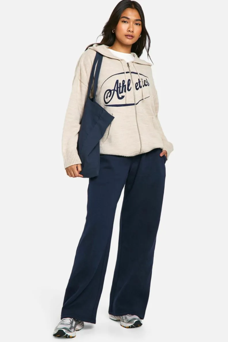 Flash Sale boohoo Athletics Embroidered Zip Through Oversized Knitted Hoody cream