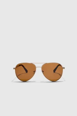 Outlet boohooMAN Aviator Matte Sunglasses brown