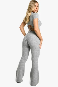Outlet boohoo Back Detail Top and Super Soft Knitted Flared Trouser grey marl