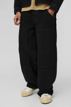 Discount boohooMAN Baggy Carpenter Pocket Denim Jeans washed black