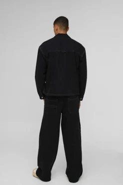 Discount boohooMAN Baggy Carpenter Pocket Denim Jeans washed black