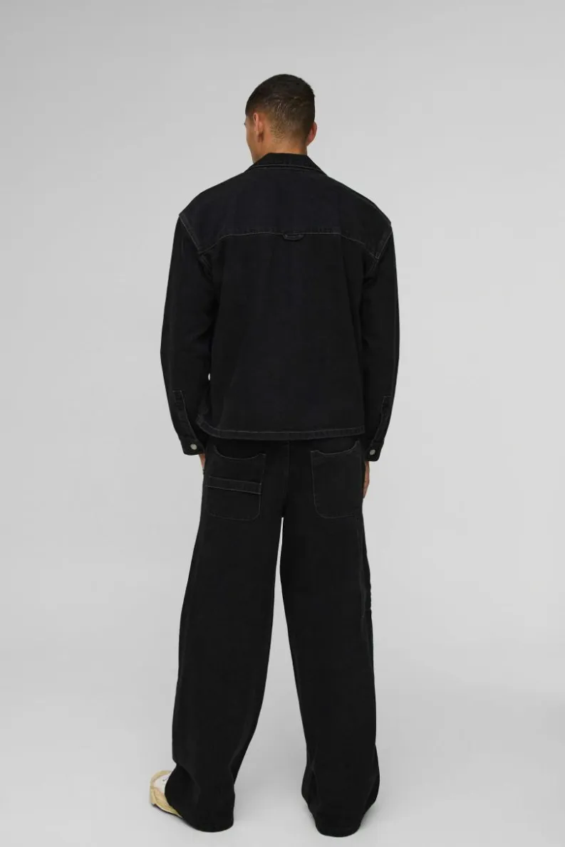Discount boohooMAN Baggy Carpenter Pocket Denim Jeans washed black