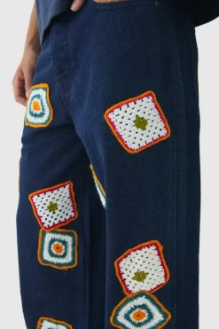 Fashion boohooMAN Baggy Fit Crochet Denim Jeans indigo