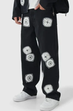 Cheap boohooMAN Baggy Fit Crochet Denim Jeans washed black