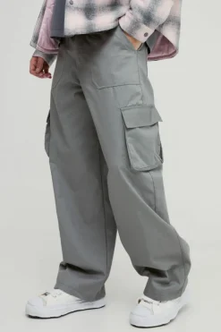Cheap boohooMAN Baggy Fit Fixed Waist Cargo Trousers khaki