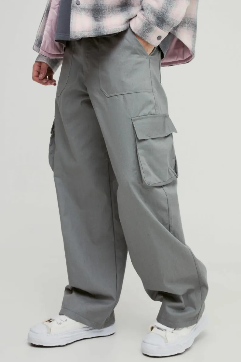Cheap boohooMAN Baggy Fit Fixed Waist Cargo Trousers khaki