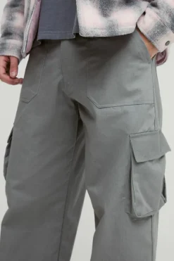 Cheap boohooMAN Baggy Fit Fixed Waist Cargo Trousers khaki