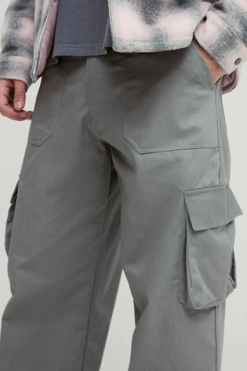 Cheap boohooMAN Baggy Fit Fixed Waist Cargo Trousers khaki