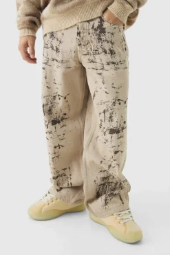 Outlet boohooMAN Baggy Fit Paint Effect Jeans stone