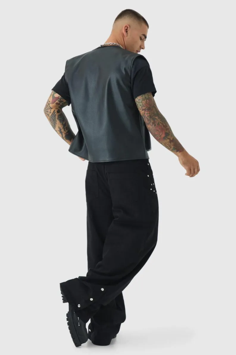 Best Sale boohooMAN Baggy Fit Rigid Star Studded Jeans washed black