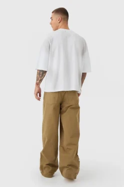 Cheap boohooMAN Baggy Fit Rigid Star Studded Jeans khaki
