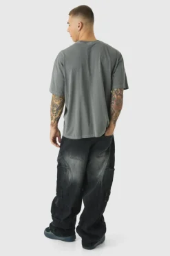 Clearance boohooMAN Baggy Fit Washed Buckle Strap Cargo Jeans washed black
