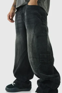 Clearance boohooMAN Baggy Fit Washed Buckle Strap Cargo Jeans washed black