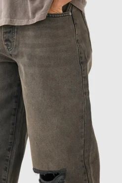 Fashion boohooMAN Baggy Rigid Wash Ripped Knee Jeans brown