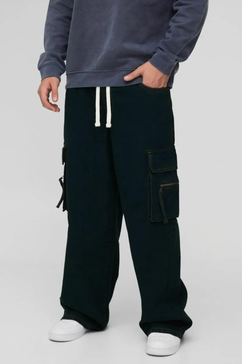 Best Sale boohooMAN Baggy Rigid Cargo Washed Denim Jeans green