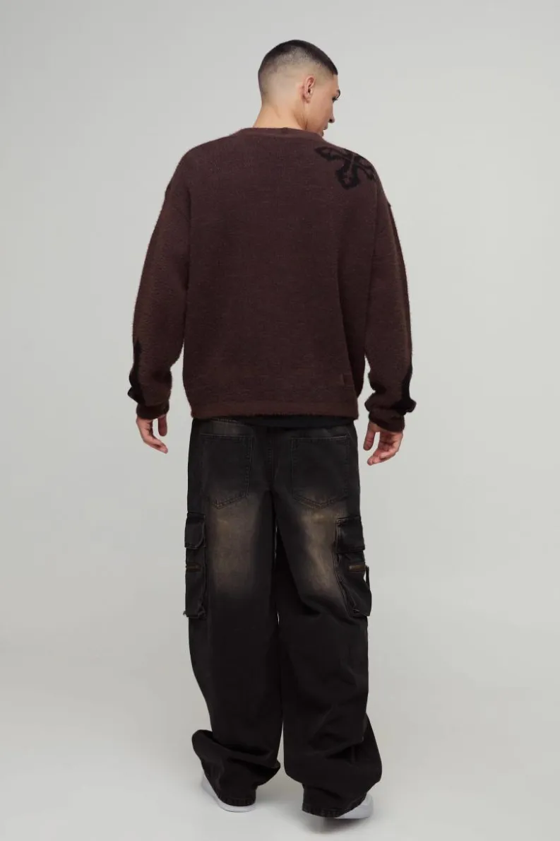 Fashion boohooMAN Baggy Rigid Cargo Washed Denim Jeans brown