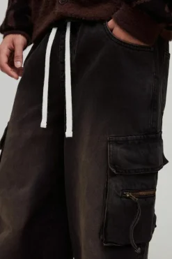 Fashion boohooMAN Baggy Rigid Cargo Washed Denim Jeans brown