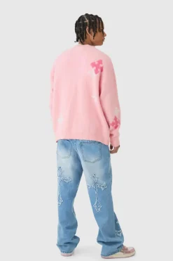 Discount boohooMAN Baggy Rigid Cross Applique Jeans In light blue