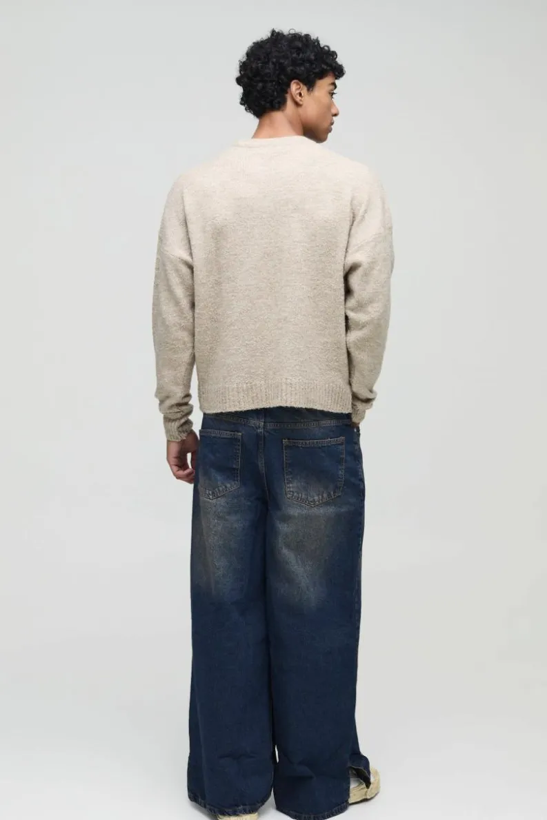 Store boohooMAN Baggy Rigid Extreme Washed Split Hem Denim Jeans antique blue