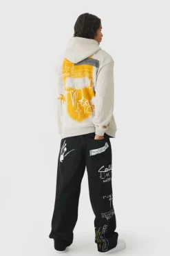Hot boohooMAN Baggy Rigid Graffiti Printed Jeans black