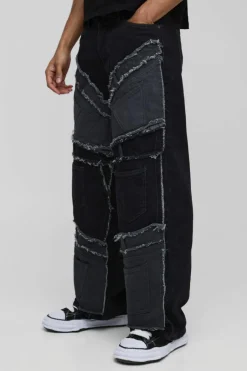Flash Sale boohooMAN Baggy Rigid Patchwork Waistband Detail Jean In Black washed black