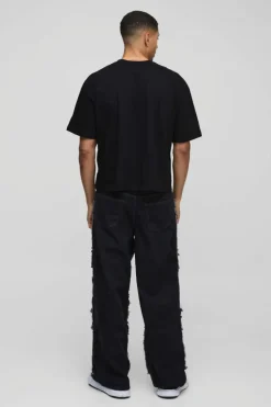 Flash Sale boohooMAN Baggy Rigid Patchwork Waistband Detail Jean In Black washed black