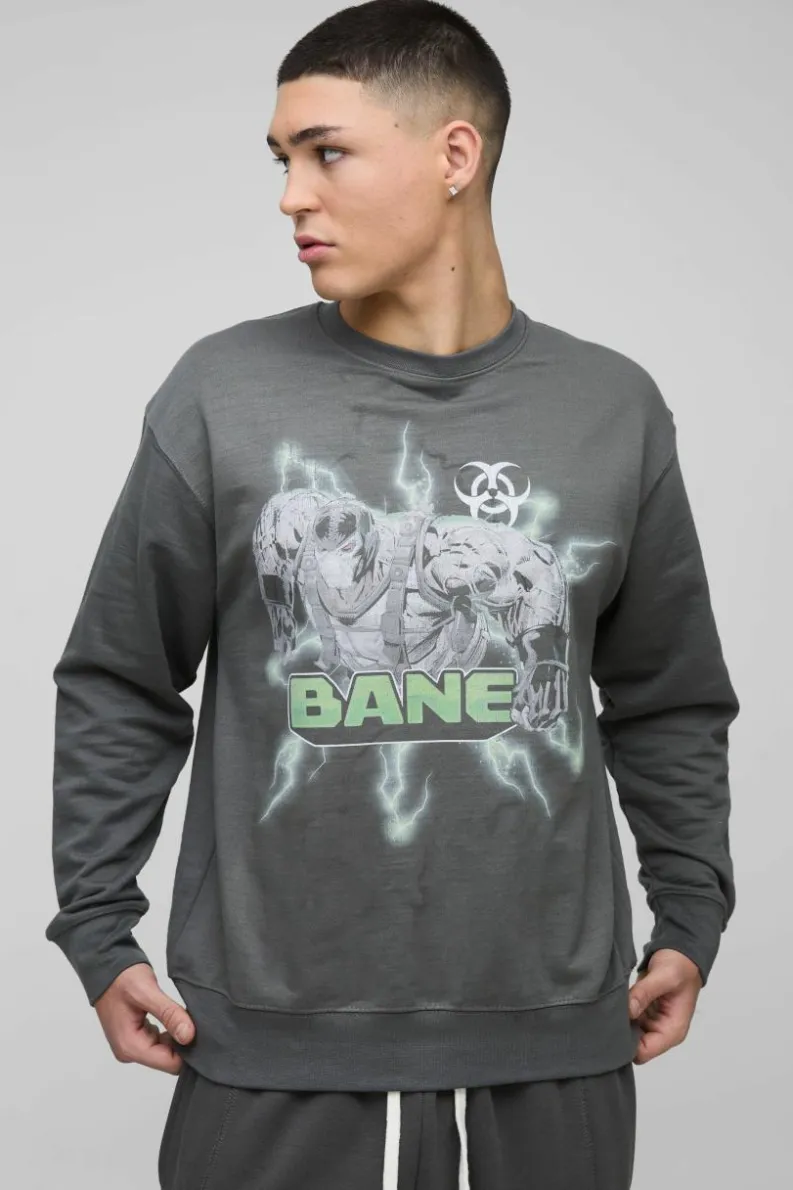 Fashion boohooMAN Bane License Print Sweatshirt charcoal