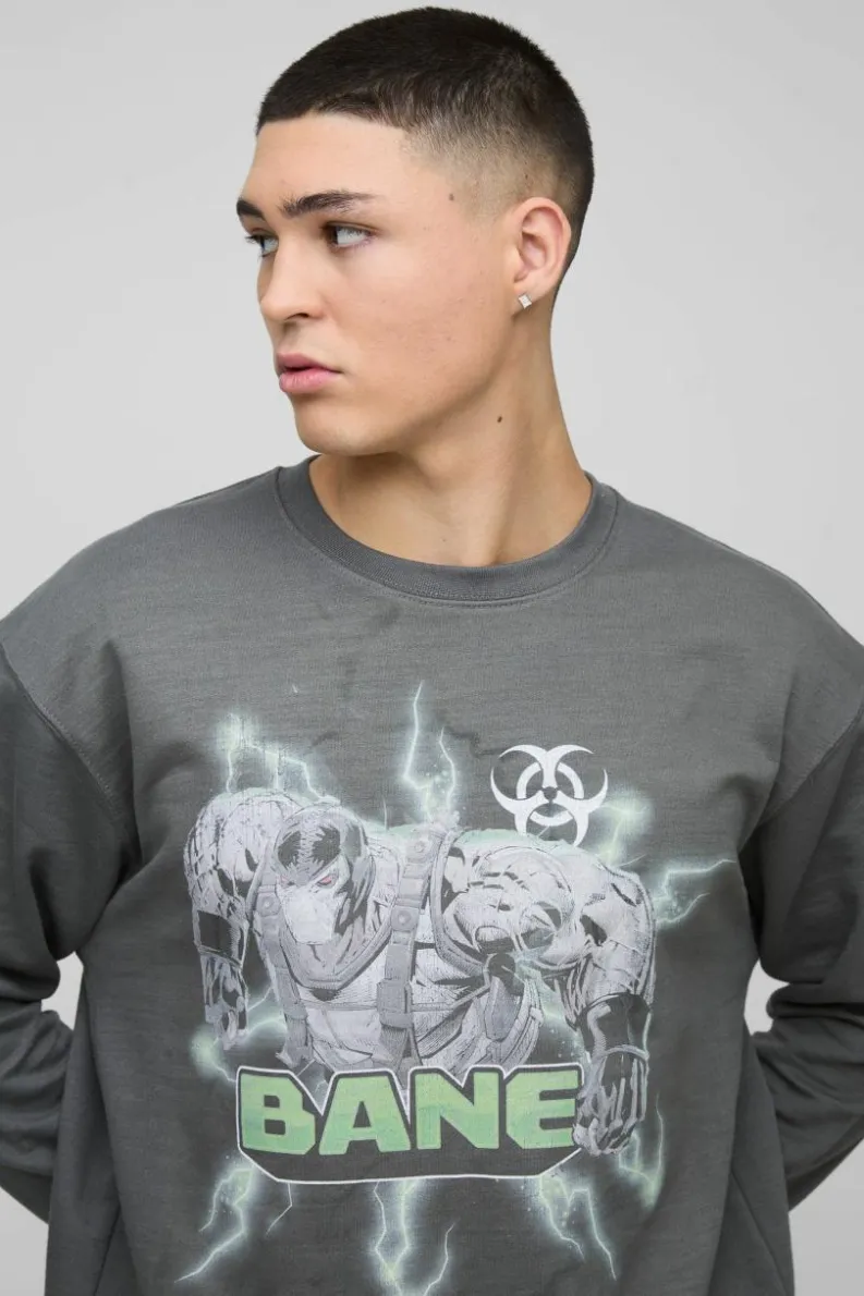 Fashion boohooMAN Bane License Print Sweatshirt charcoal