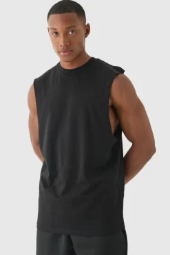 Fashion boohooMAN Basic Drop Armhole Tank black