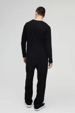 Best boohooMAN Basic Long Sleeve Crew Neck T Shirt black