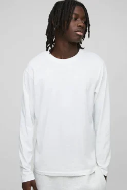 Fashion boohooMAN Basic Long Sleeve Crew Neck T Shirt white