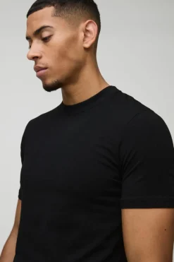 Outlet boohooMAN Basic Muscle Fit Crew Neck T-Shirt black