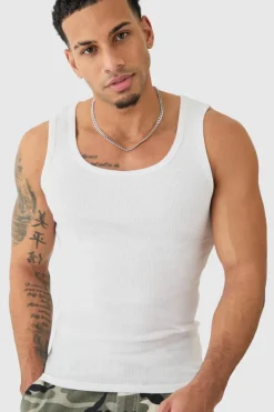 New boohooMAN Basic Muscle Fit Ribbed Vest white