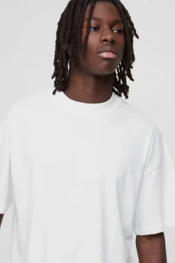 Outlet boohooMAN Basic Oversized Extended Neck T-Shirt white