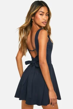 Sale boohoo Bengaline Milkmaid Mini Dress navy