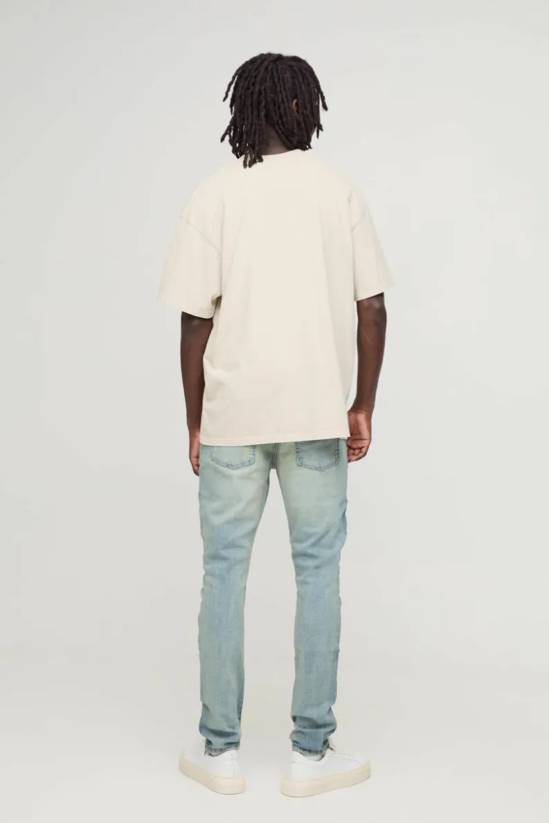 Outlet boohooMAN Biker Rip & Repair Zip Hem Skinny Jeans stonewash
