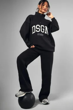 Cheap boohoo Dsgn Studio Half Zip Applique Oversized Sweatshirt black
