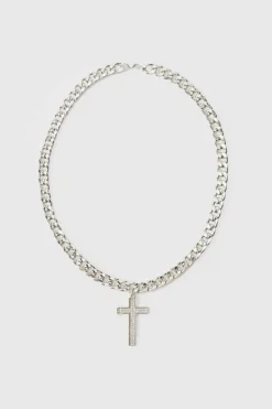 Shop boohooMAN Black Chain Necklace silver